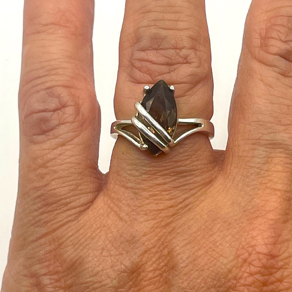 Sterling Silver with Marquise Smokey Quartz ring size 6